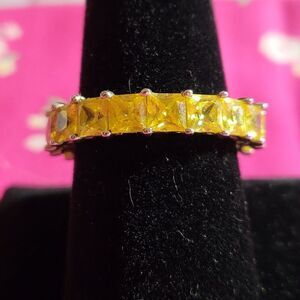 Princess Cut Yellow Sapphire Sterling Silver Eternity Band Ring